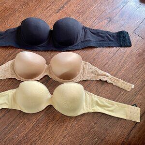 3 34C Bras Natori, Le Mystere Women's Nude Sculptural Strapless Bra + Pink